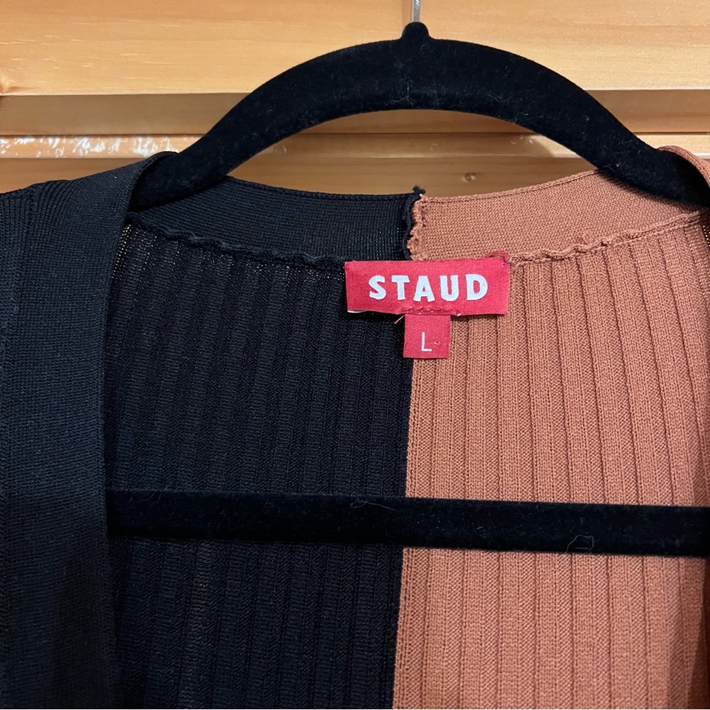 STAUD SHOKO SWEATER DRESS TAN BLACK SIZE LARGE - Picture 2 of 2